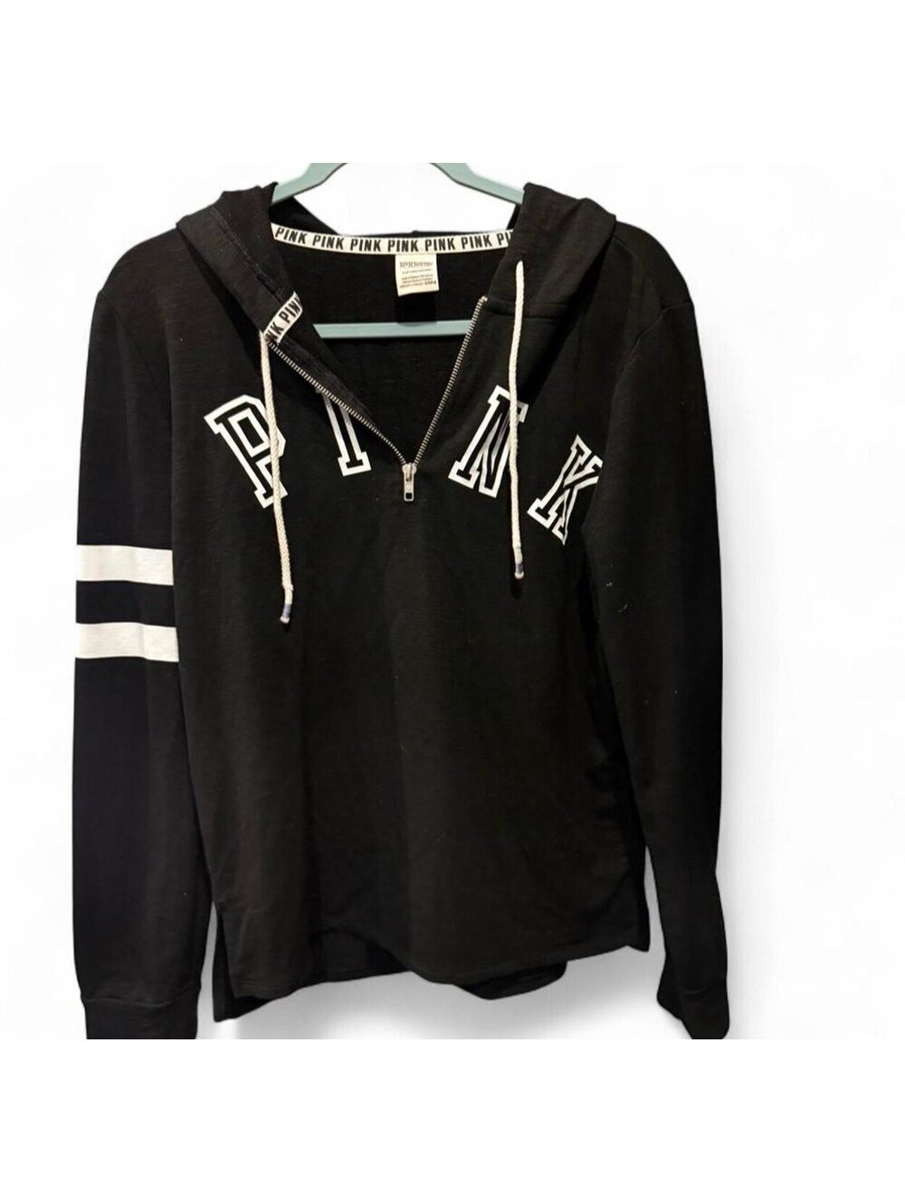 Victoria's Secret PINK Womens Black Half Zip Logo Hoodie Sweatshirt Size S